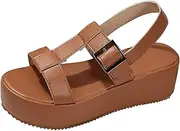 [Generic] Sketches Sports Sandals Ladies Fashion Summer Solid Color Leather Open Toe Open Toe Buckle Thick Sole Roman Sandals Dark Wedges Sandals for Women