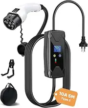 Type 2 (Mennekes) EV Charger with 10A Plug 100-250V Adjustable 8/10A Portable Electric Vehicle/PHEV Charger with 5M Cable | Tesla Model 3/Y, BYD, MG, Cupra, Polestar,Kia and Other BEV