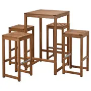 NÄMMARÖ bar table and 4 bar stools, outdoor/light brown stained, 63x63 cm