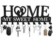 Keys Holder for Wall Metal Vintage Keys Hook- Home Decor Key Hanger Decorative with 8 Hooks for Front Door Kitchen and Home Black