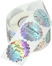 HONMEET 1 Roll Thank You Label Sticker Rainbow Adhesive Stickers for Present Wrapping DIY Crafts Party Favors for Bakeries Events Per