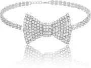 [Generic] Sparkly Rhinestone Choker Glitter Bowtie Necklace Bowknot Tennis Chain Party Wedding Costume Jewelry for Women