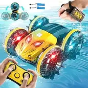 Remote Control Car Boat with 360°Rotation, 2.4GHz Amphibious RC Car Boat with Light and Music, Gesture Sensing RC Waterproof Stunt 4WD Water All Terrain Beach Pool Toys, Boys Girls Gift 8+ years old