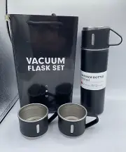 Thermos Coffee Travel Mug 500ml Stainless Steel Vacuum Flask 4pc Set Black New