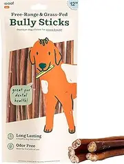 WOOF Bully Sticks Dog Treats - Chew Sticks for Dogs - Long-Lasting Dog Chew Treats - Dog Products Made with Free-Range, Grass-Fed Beef - 12" Sticks - 10pk
