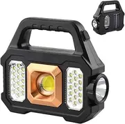 Portable Solar Searchlight Spotlight Solar/USB Powerful Flashlight Dual Light Source Searchlight 6 Gears Torch Light for Camping Emergency Gold