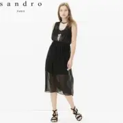 NWT Sandro Rules Lace Paneled Midi Dress Black white size 1 S C8