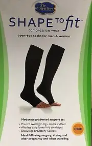 Shape to Fit Cotton Open Toe Compression Socks for Men or Women - 20-30 mmHg