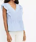 Loft Top Floral Embroidered Ruffle Peplum Size L Light Blue / White