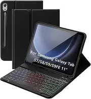 [ZAULER] for Galaxy Tab S9FE/S9/S8/S7 11-inch Case with Keyboard - Wireless Detachable Folio Keyboard Cover with Pencil Holder for Galaxy Tab S9 FE 10.9"/S9 2023/S8 2022/S7 2020 11"