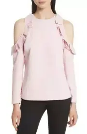 TED BAKER "STEFFE" COLD SHOULDER RUFFLES SLEEVELESS DUSTY PINK TOP SIZE 4-$105
