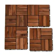 Unbranded Interlocking Floor Tile 12" Acacia Wood Striped Pattern (Pack-Of-10)