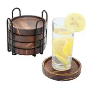 5Pcs Wooden Coasters for Drinks - Natural Wood Drink Coasters Set with Holder