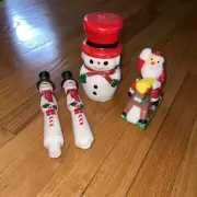 Vintage Christmas Wax Candles Santa Snowmen wick never burned