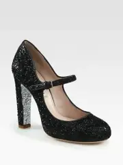 NIB 100% AUTH Miu Miu Black Glitter Mary Jane Pumps Shoes Sz 35 $645