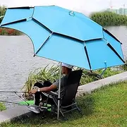 Outdoor Umbrella, Heavy Duty Fishing Umbrella Parasol Windproof UV Protection with Tilting Function with Carry Bag Blue Green Orange for Beach Deck Pool
