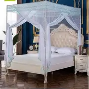 Stainless Steel Bed Canopy Frame 4 Corner Mosquito Netting Bracket Thicken Spiral Pattern Bed Stand, Fit for Twin/Full/Queen/King Size Bed,White,Full