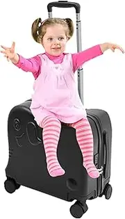 [Generic] Children carry luggage with wheels - toddler suitcase with wheels, rolling luggage for children, hard suitcase for girls, a lightweight spinner trolley for plane, compact cabins, black, Siehe