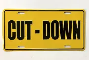 Kirk McCullough-CUT-DOWN aluminum license plate. Yellow