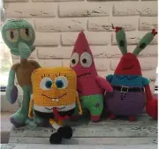 SpongeBob SquarePants, Mr. Krabs, Squidward and Patrick Star. Knitted Soft Toy.