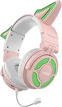 Cat Ear Headphones Over Ear Gaming Headset Bluetooth 5.3 Wireless Headset LED Lamp with Built-in Mic Intelligent Noise Reducing Sealed Size Adjustable, Support PC, Gaming Notebook, iPad, Mobile Phone