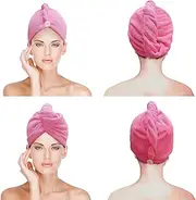 Aricept Microfiber Hair Cap, 70X25 cm - Pink - 2 Pcs - 450 GSM! Super Absorbent, Quick Dry Hair Turban for Drying All Kinds of Hair - Straight or Curly, Short or Long, Thin or Thick Hair.
