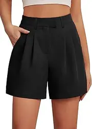 [Feiersi] Womens Casual Elastic Waist Wide Leg Suit Tailored Shorts Summer Dressy Work Shorts with Pockets