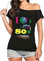 [Fashion Sports Dude] I Love 80s Globe Ladies Sexy Retro Hen Night 80s 90s Costume T-Shirt