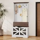 Farmhouse Coat Rack Wood Shoe Bench Storage Hall Tree for Entryway with 7 Hooks