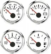 MOTOR METER RACING W PRO Series 4 Gauge Set - 52mm 2-1/16" Volt, Fuel Level, Water Temperature & Oil Pressure White Dial Red LED - for Car, Boat & Truck