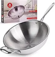 AVACRAFT Stainless Steel Wok, Stir-Fry Pan with Helper Handle, Induction Wok, Oven Safe