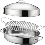 FytStycale Oval Fish Steamer, Steamer, 16 Inch, Double Handle, Kitchen Pot, Pasta Pot, Roaster Made of Stainless Steel, Baking Tray, A