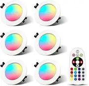 FWoche LED Recessed Spotlight 230 V 7 W, RGBW Round Ceiling Spotlights with IR Remote Control Warm White 3000 K Cool White 6000 K RGB Ceiling Spotlight Recessed Light Colour Changing Ceiling Light