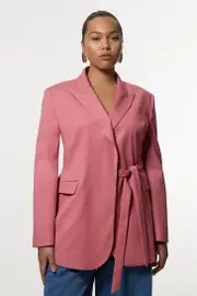 Plus Size Soft Tie Back Detail Tailored Single Breasted Blazer