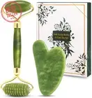 Gua Sha & Jade Roller Set, Natural Face Massager for Puffiness, Skin Tightening