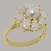 Solid 18k Yellow Gold Pearl & Opal Womens Cluster Ring - Sizes 4 to 12