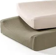 lulumoon Baby Changing Pad Cover: Muslin Diaper Changing Table Pad Cover - Changing Pad Sheets for Girls Boys (Olive & Cream)