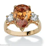 WOMENS 14K GOLD CHAMPAGNE 6.41 TCW PLATED PEAR SHAPED CZ RING SIZE 5,6,7,8,9,10