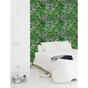 Geometric tropical leaves removable Wallpaper white mural Self Adhesive