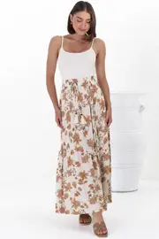 Hellen Maxi Skirt - High Waisted Skirt with Front Splits in Halara Print Cream
