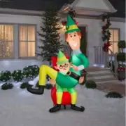 7 Ft BUDDY ELF SITTING ON PAPA ELF'S LAP AIRBLOWN YARD INFLATABLE