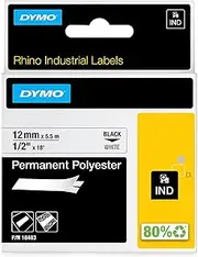 DYMO RhinoPRO Industrial-Strength Permanent Adhesive Fabric Label Tape, 12mm, 5.5m Cassette, White (18483)