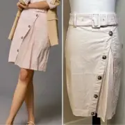 NWT ANTHROPOLOGIE Pleated Split Front Wide Belt Skirt in Pink Rose - Sz 0
