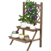 Plant Stand Wooden Plant Shelf 2-Tier Flower Pot Stand Plants Display Shelf Rack Ladder Garden Indoors Outdoors