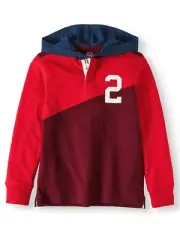 Wonder Nation Boys Long Sleeve Rugby Pullover Hoodie Shirt Small (6-7) Red 2