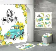 Hello Sunshine Shower Curtain Toilet Lid Cover Bath Mat Rug Set Bath Decor