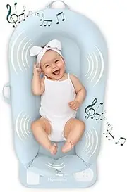 Homedics 3-in-1 Calming Baby Cushion, Soothing Comfort for Newborns & Infants, Snuggling Sensation, Sound and Vibration, Designed for Safety, Cordless, Rechargeable & Machine-Washable, Blue