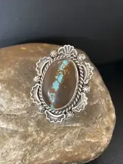 Blue Spider Web Turquoise Navajo Sterling Silver Ring Size 6 10512