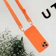 Crossbody Strap Lanyard Cord Phone Case for iPhone 14 13 12 Mini 11 Pro XS Max XR X SE 2 3 7 8 Plus Silicone Soft TPU Cover for iPhone 13 Mini Orange