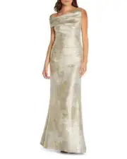 Aidan Mattox L64611 Womens Light Gold Jacquard Asymmetrical Gown Size US 14